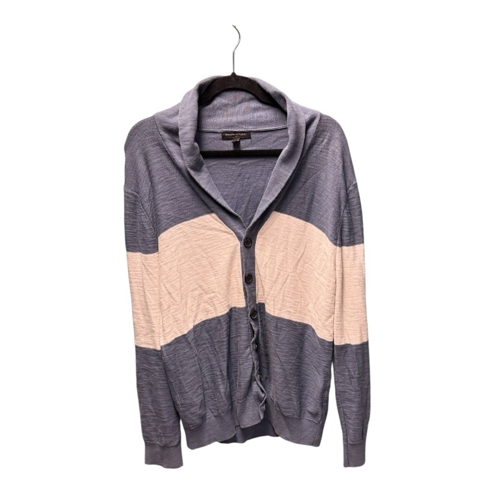 🆕 Vintage 2015 Banana Republic Blue and cream Cardigan 💯 cotton size L